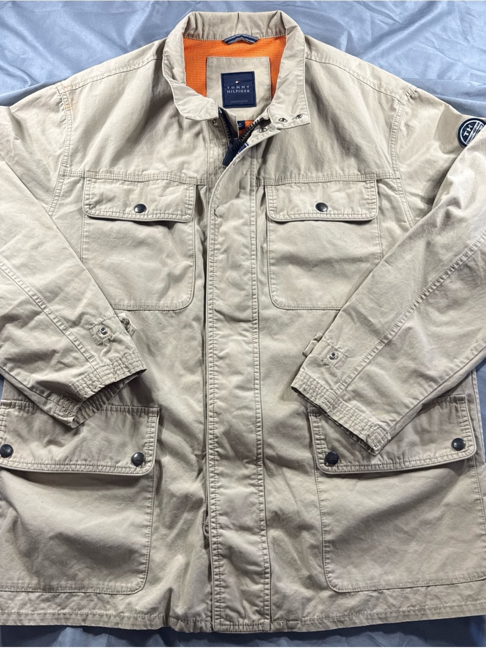 Tommy Hilfiger Men’s Khaki Field Jacket with Orange Lining
